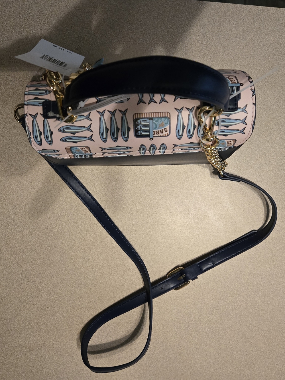 Betsey Johnson Pink and Navy Sardine Print Crossbody with Gold Hardware - Picture 6 of 6